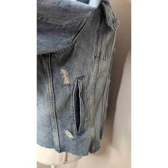 Blank NYC Denim Jacket Medium Light Wash Distressed Trucker Y2K Casual - Picture 7 of 10